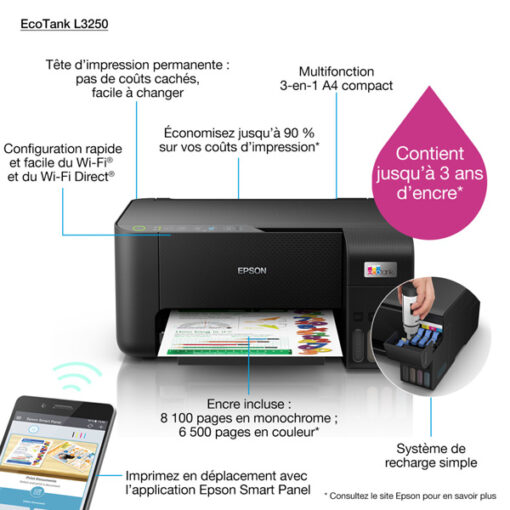Epson EcoTank L3250 Imprimante multifonction à réservoirs rechargeables (C11CJ67408)