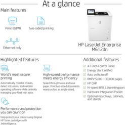 Imprimante Laser Monochrome HP LaserJet Enterprise M612dn (7PS86A)