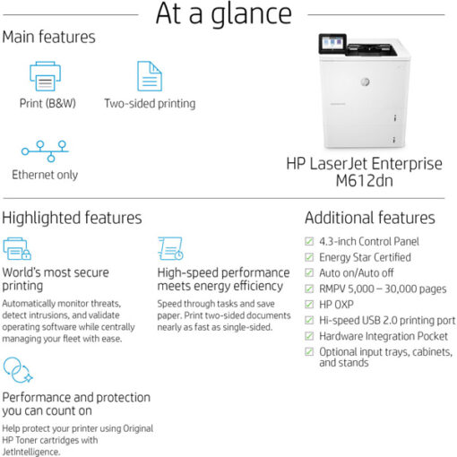 Imprimante Laser Monochrome HP LaserJet Enterprise M612dn (7PS86A)